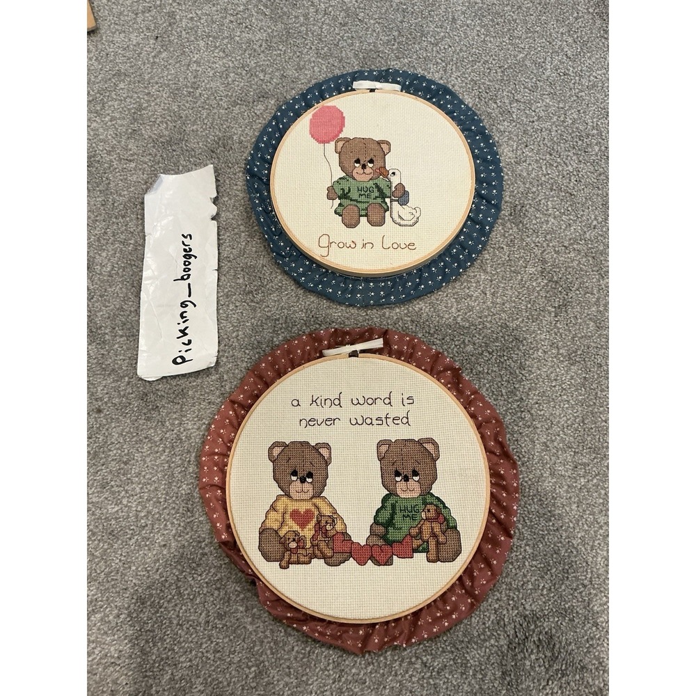 2 vintage 1980s Circular cross-stitch Pitiful Pals designs‎ by Dale Burdett.